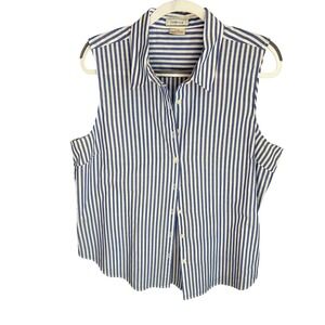 VAN HEUSEN Womens Sleeveless Button Down Shirt Blue White Stripe XL TG